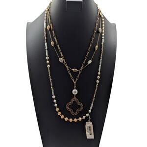 Lot of Three Gold Tone Beaded Chain Faux Pearl Pendant Necklaces